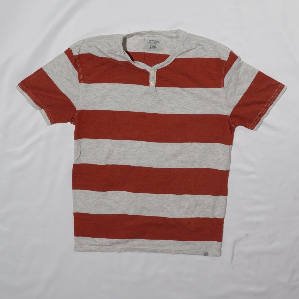 Lucky Brand, Linen Henley, Orange/Off White, Small